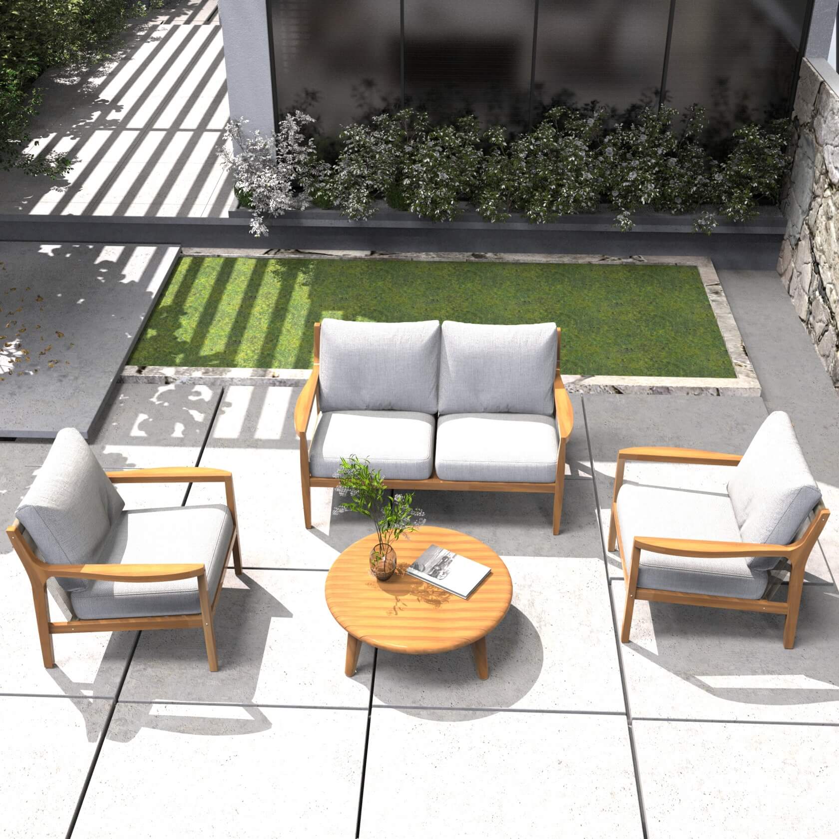 4-Piece Rustic Acacia Wood Patio Set – Loveseat, Chairs & Coffee Table(PAS-2513-2SC+SC*2+TA)