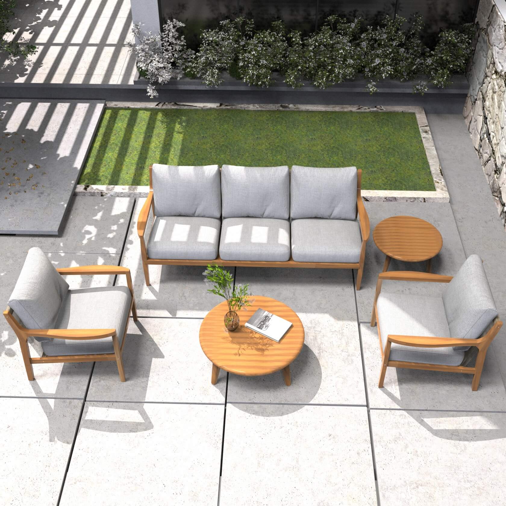5-Piece Acacia Patio Set – Sofa & Table for Outdoor Gatherings(PAS-2513-3SC+SC*2+TA+ST)
