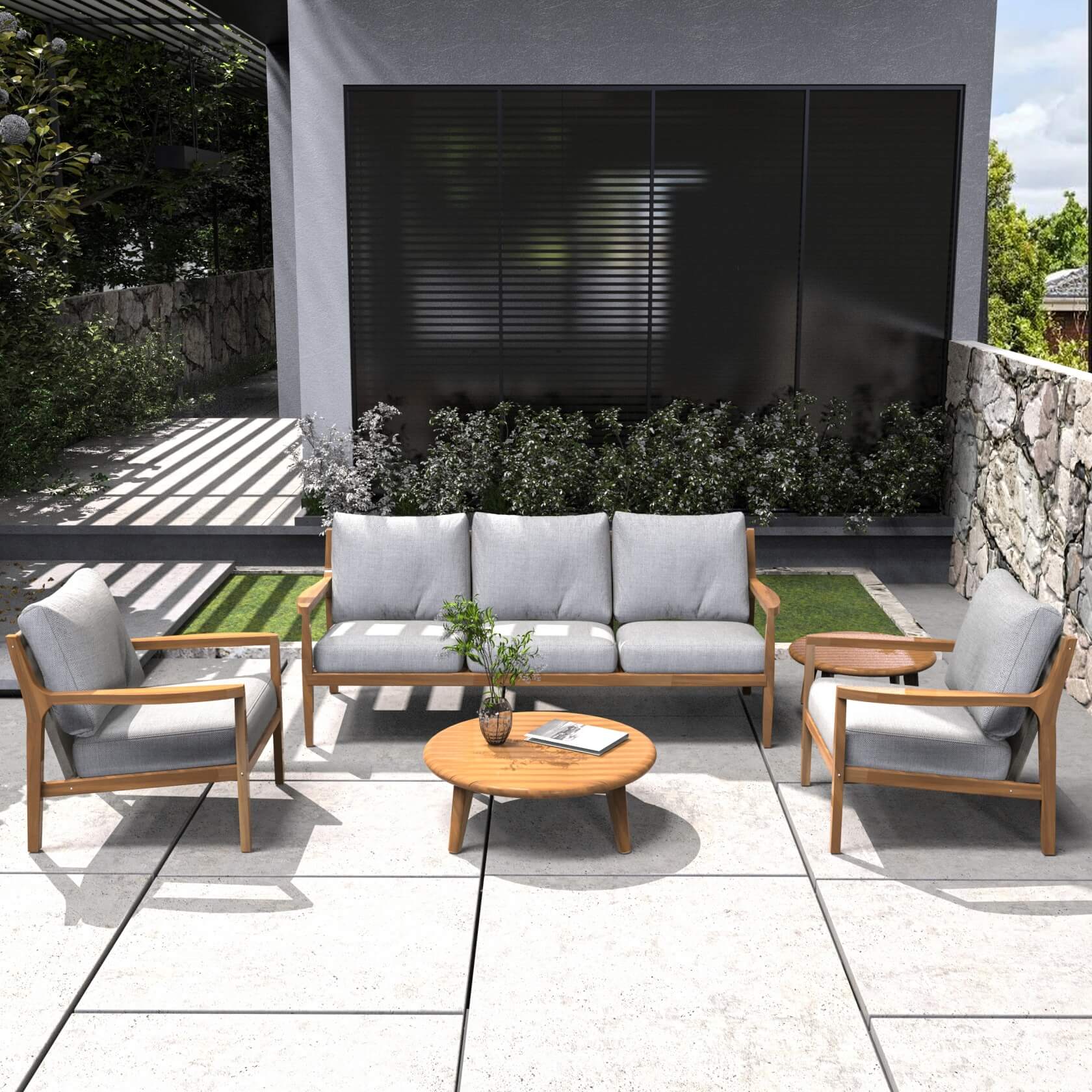 5-Piece Acacia Patio Set – Sofa & Table for Outdoor Gatherings(PAS-2513-3SC+SC*2+TA+ST)