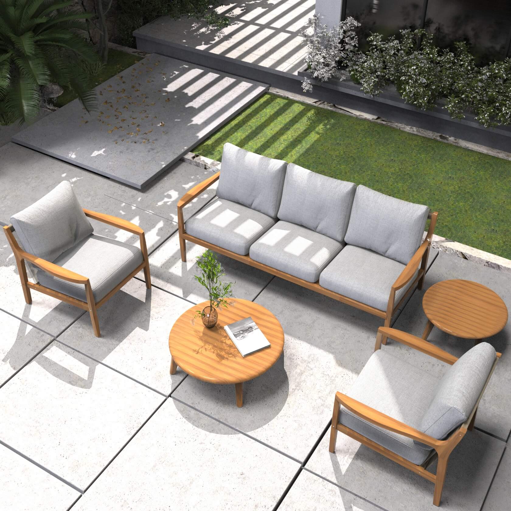 5-Piece Acacia Patio Set – Sofa & Table for Outdoor Gatherings(PAS-2513-3SC+SC*2+TA+ST)