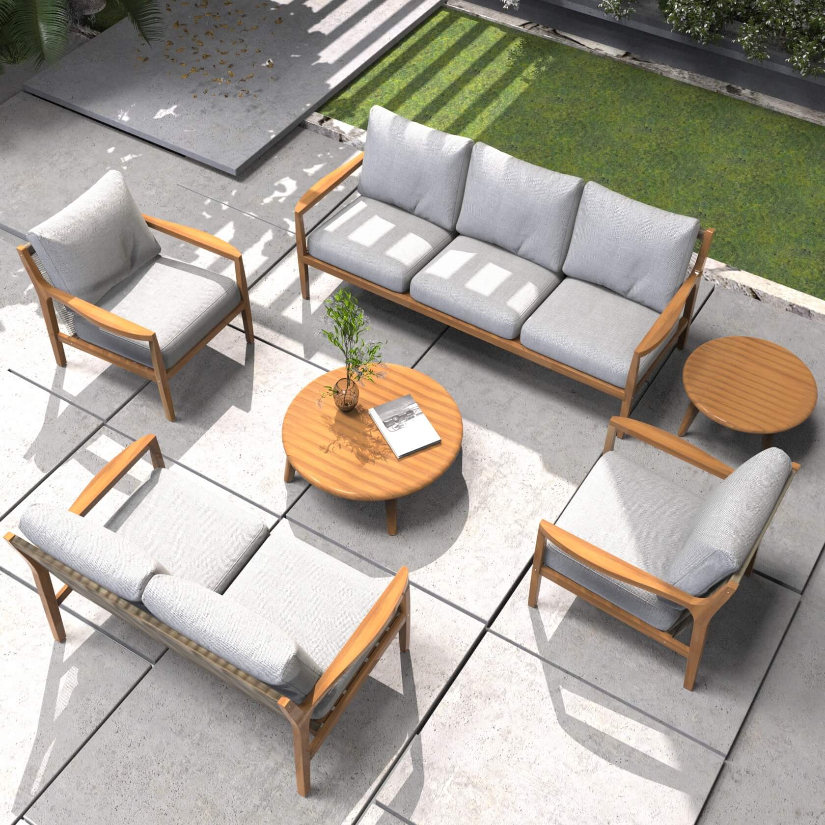 5-Piece Acacia Patio Set – Sofa & Table for Outdoor Gatherings(PAS-2513-3SC+SC*2+TA+ST)