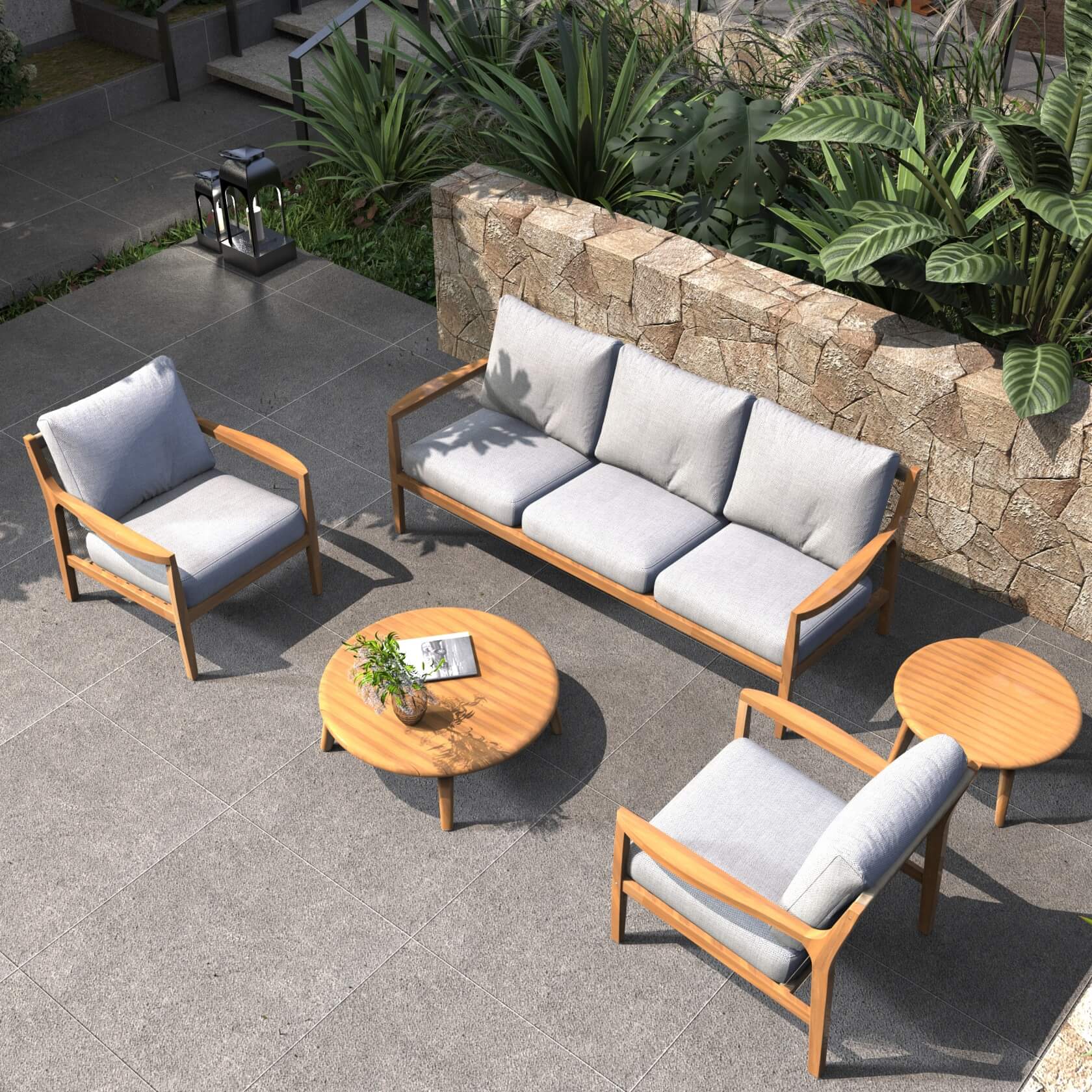 5-Piece Acacia Patio Set – Sofa & Table for Outdoor Gatherings(PAS-2513-3SC+SC*2+TA+ST)