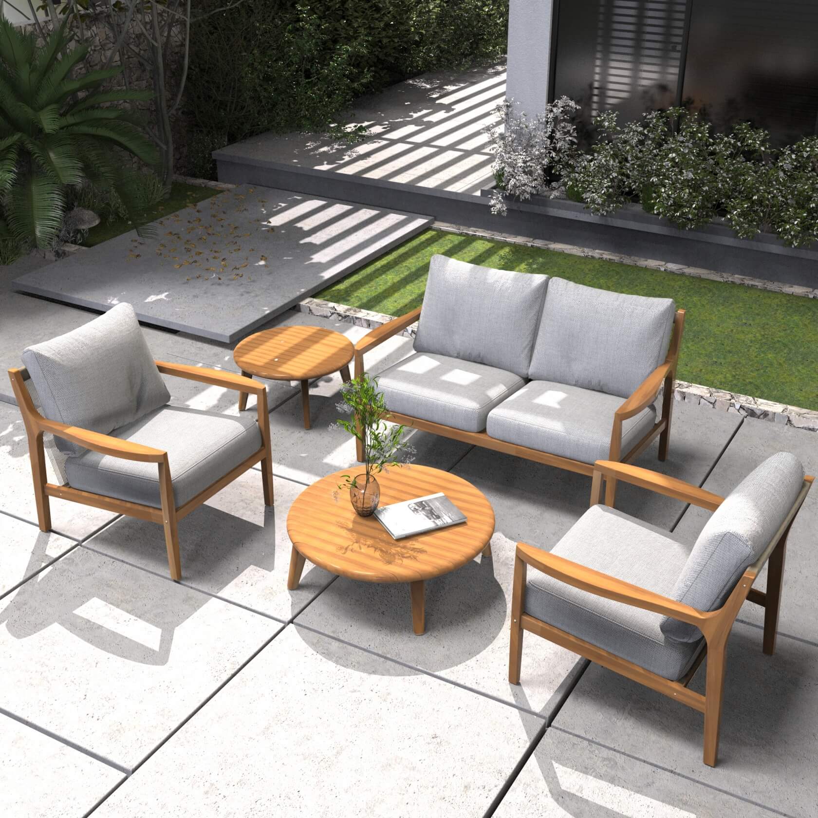 5-Piece Solid Acacia Wood Outdoor Sofa Set(PAS-2513-2SC+SC*2+TA+ST)