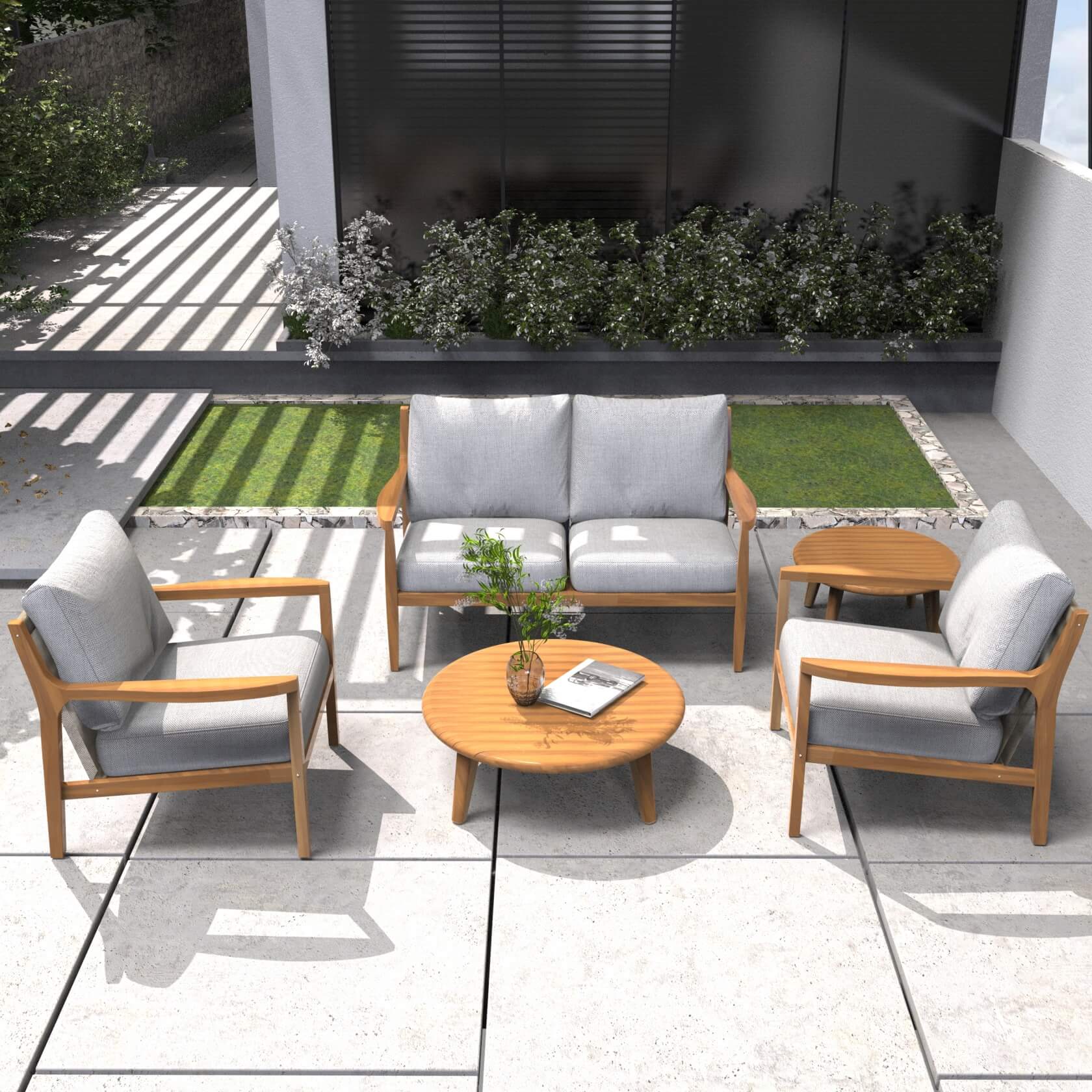 5-Piece Solid Acacia Wood Outdoor Sofa Set(PAS-2513-2SC+SC*2+TA+ST)