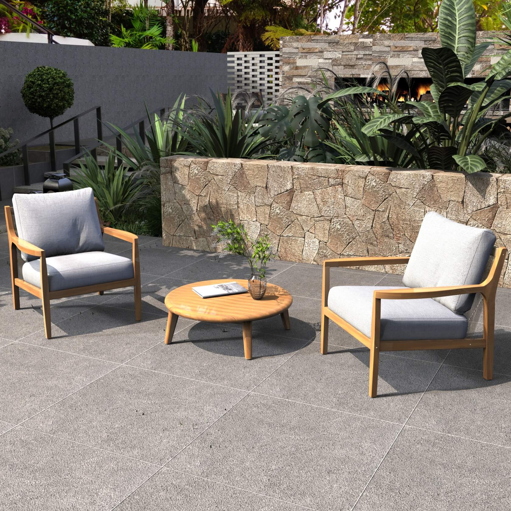 3-Piece Rustic Acacia Wood Outdoor Set – 2 Chairs & Coffee Table(PAS-2513-SC*2+TA)
