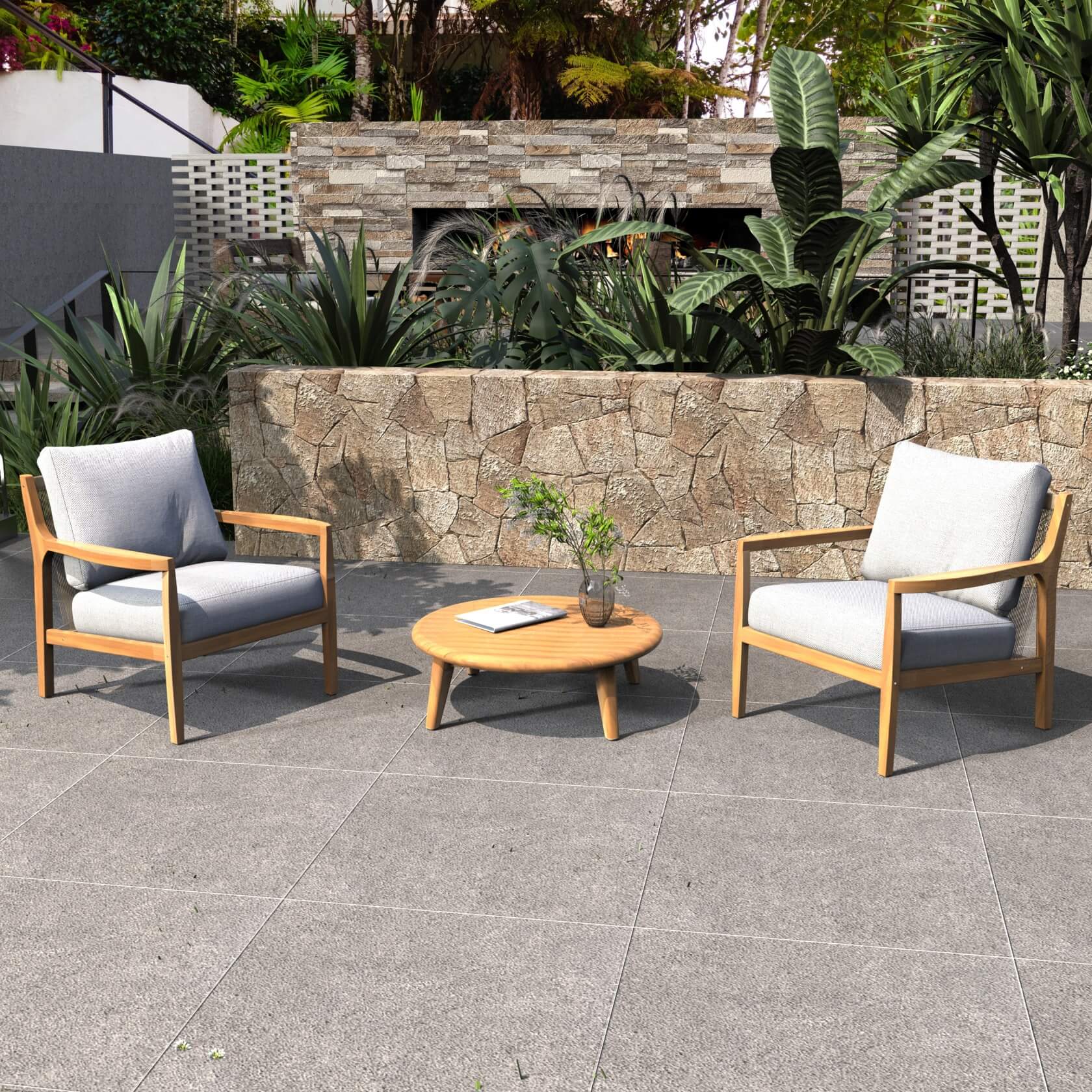 3-Piece Rustic Acacia Wood Outdoor Set – 2 Chairs & Coffee Table(PAS-2513-SC*2+TA)