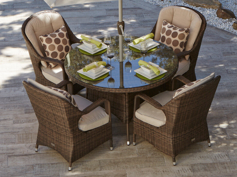 Abrihome MacArthur Patio Wicker 5 Piece Round Dining Set