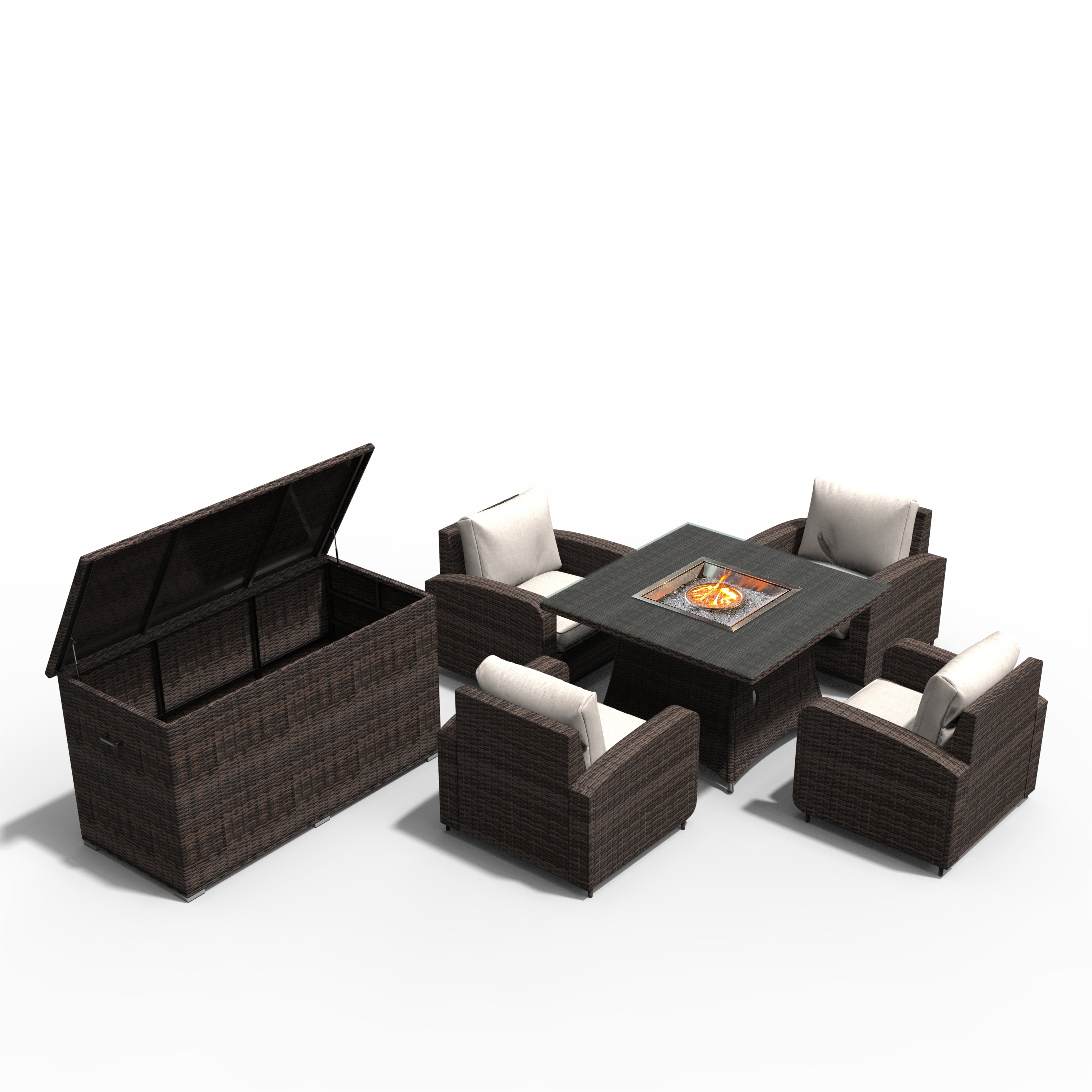 4 Seat Square Gas Fire Pit Dining Table With  Deck Box