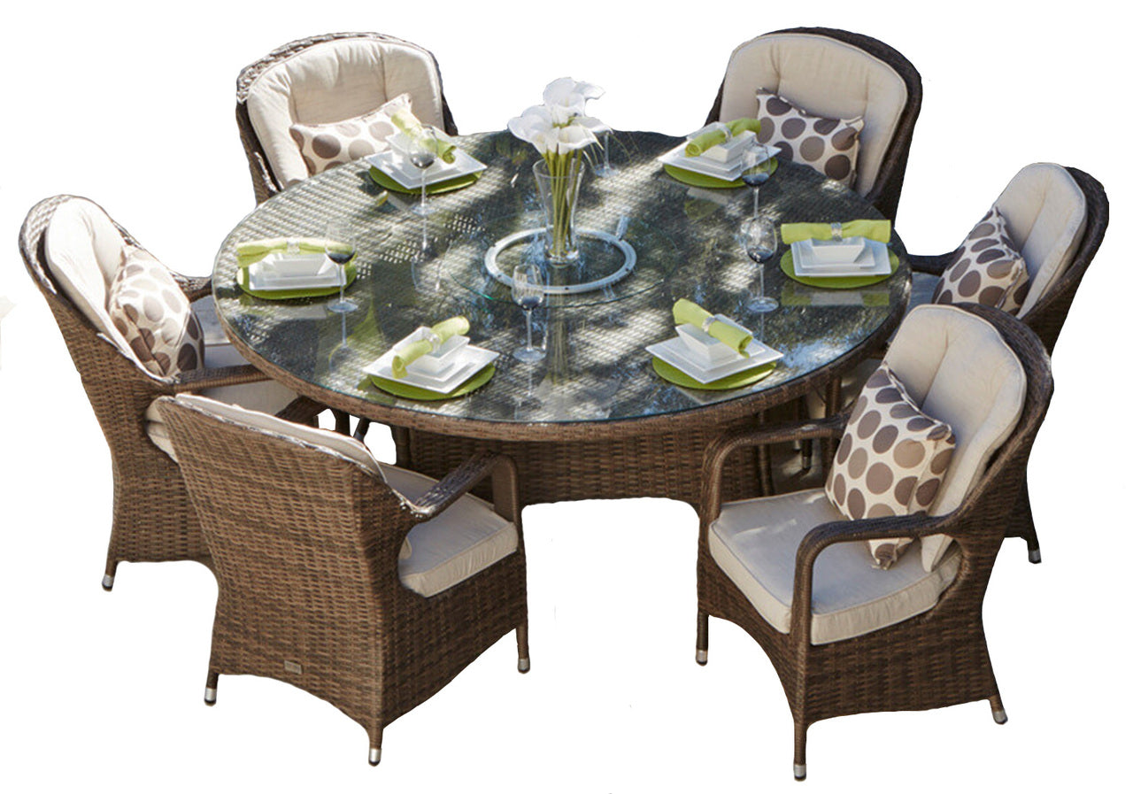 Abrihome Cinderella Brown Wicker 7 Pieces Round Table Patio Dining Set