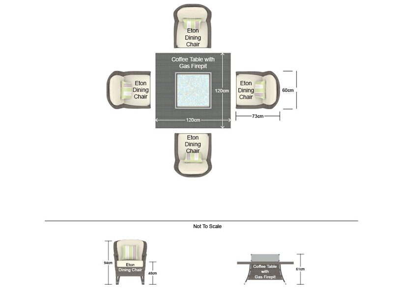 Abrihome 4 Seat Square Gas Fire Pit Dining Table With Eton Chair