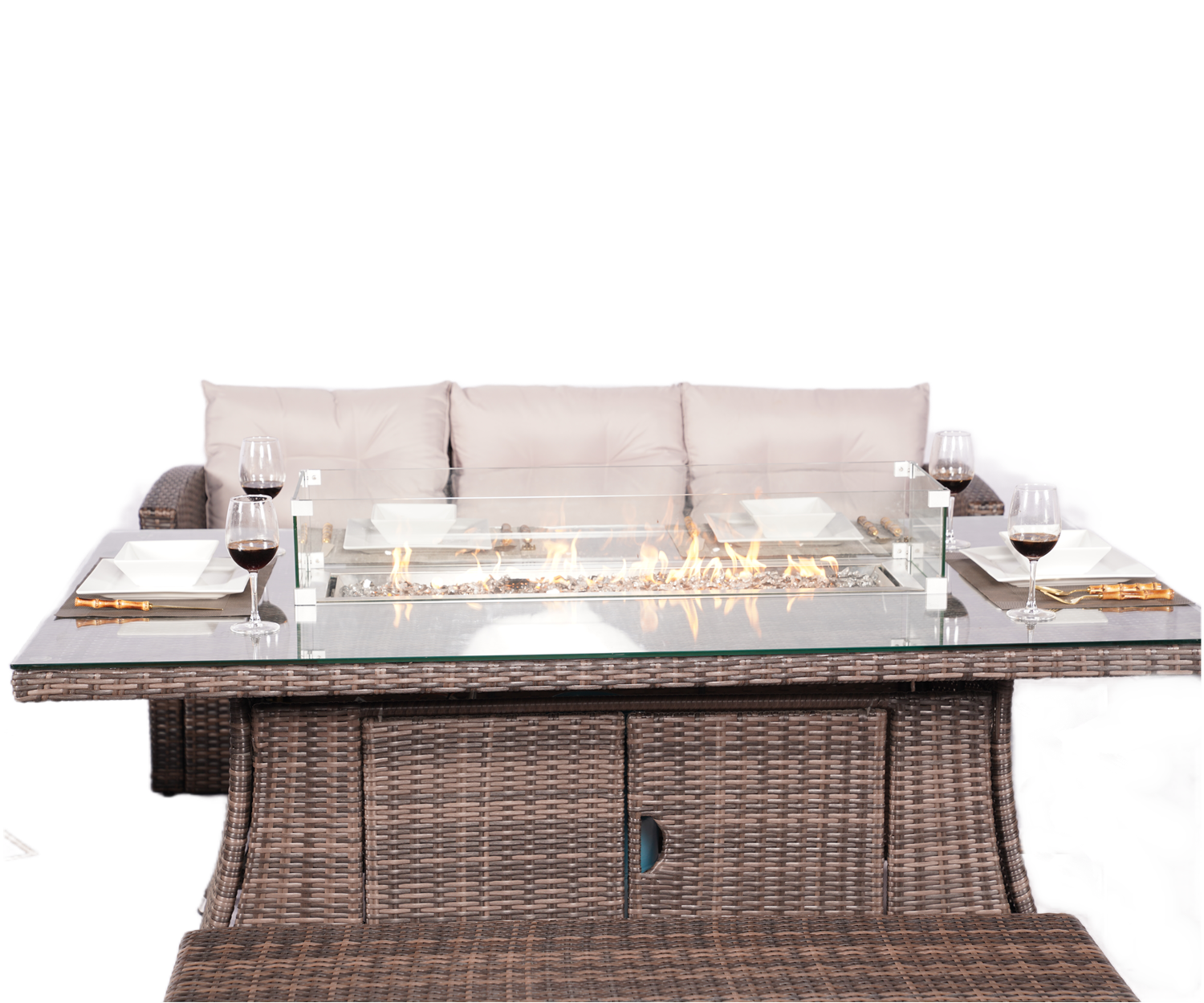Abrihome Outdoor Brown 7-Piece Wicker Patio Fire Pit Conversation Set with Gray Cushions (PAG-1106R-1503)