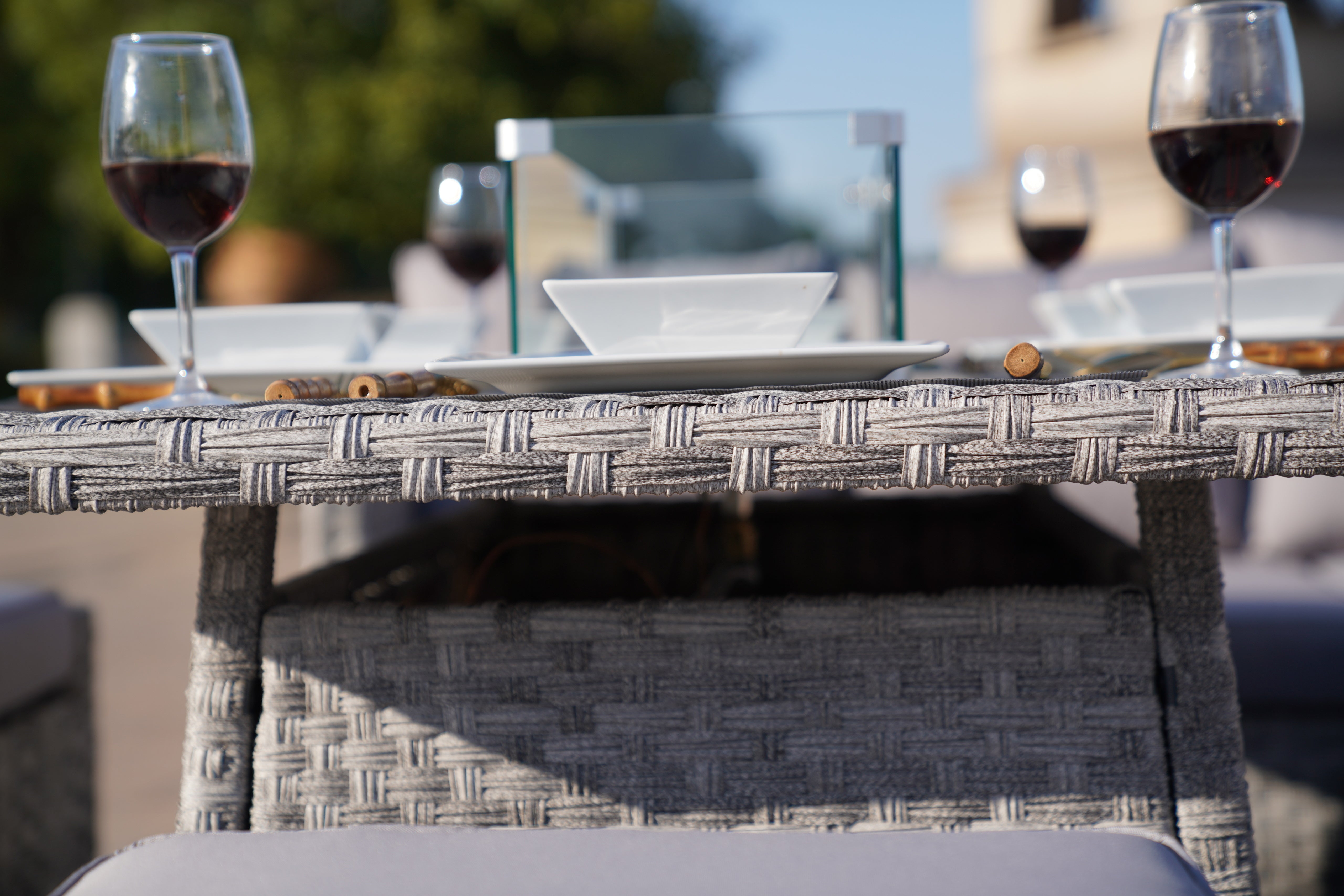 Abrihome New 5-Piece Gray Wicker Outdoor Conversational Sofa Set with Fire Pit Table and Ottoman (PAF-2001)