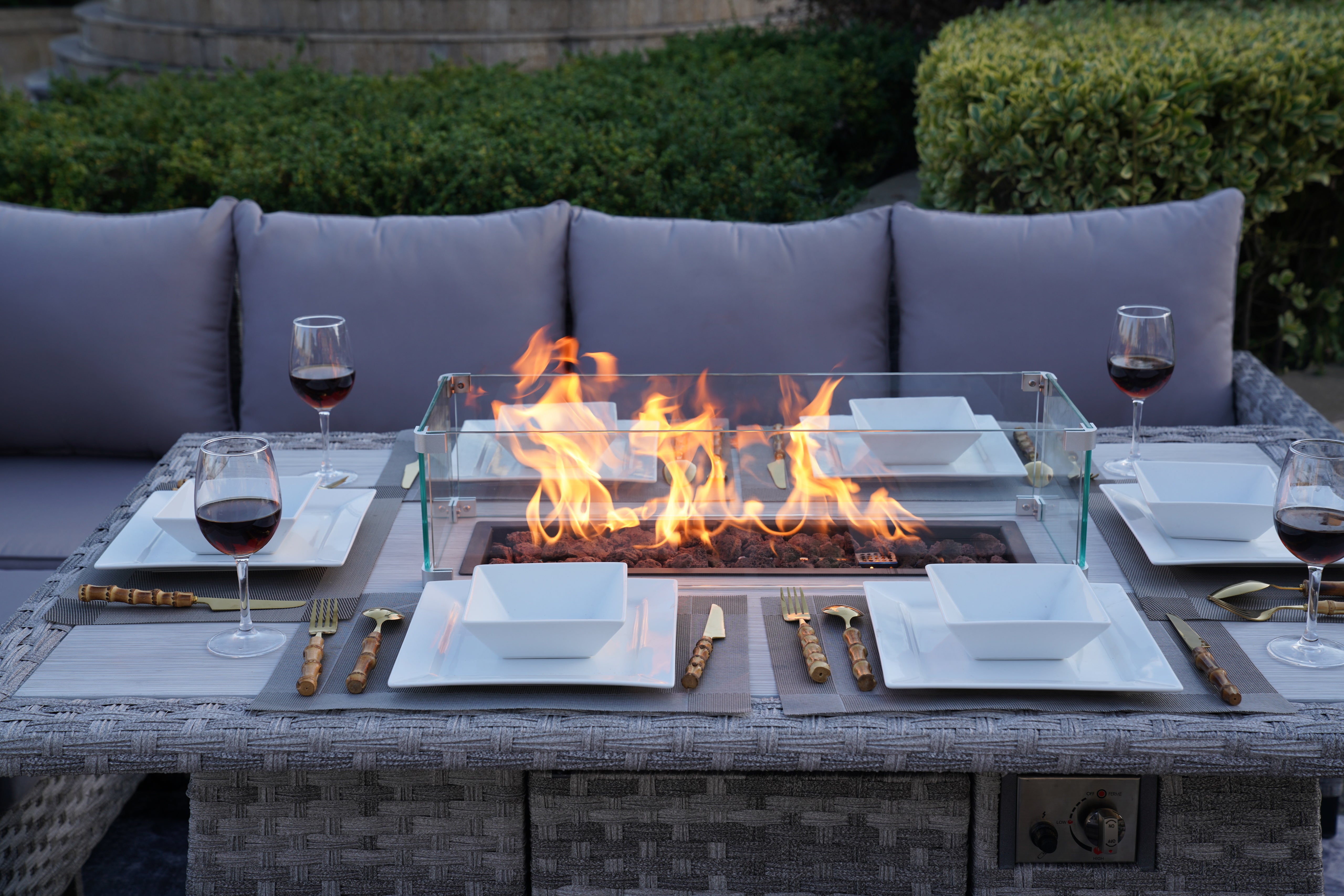Abrihome New 5-Piece Gray Wicker Outdoor Conversational Sofa Set with Fire Pit Table and Ottoman (PAF-2001)