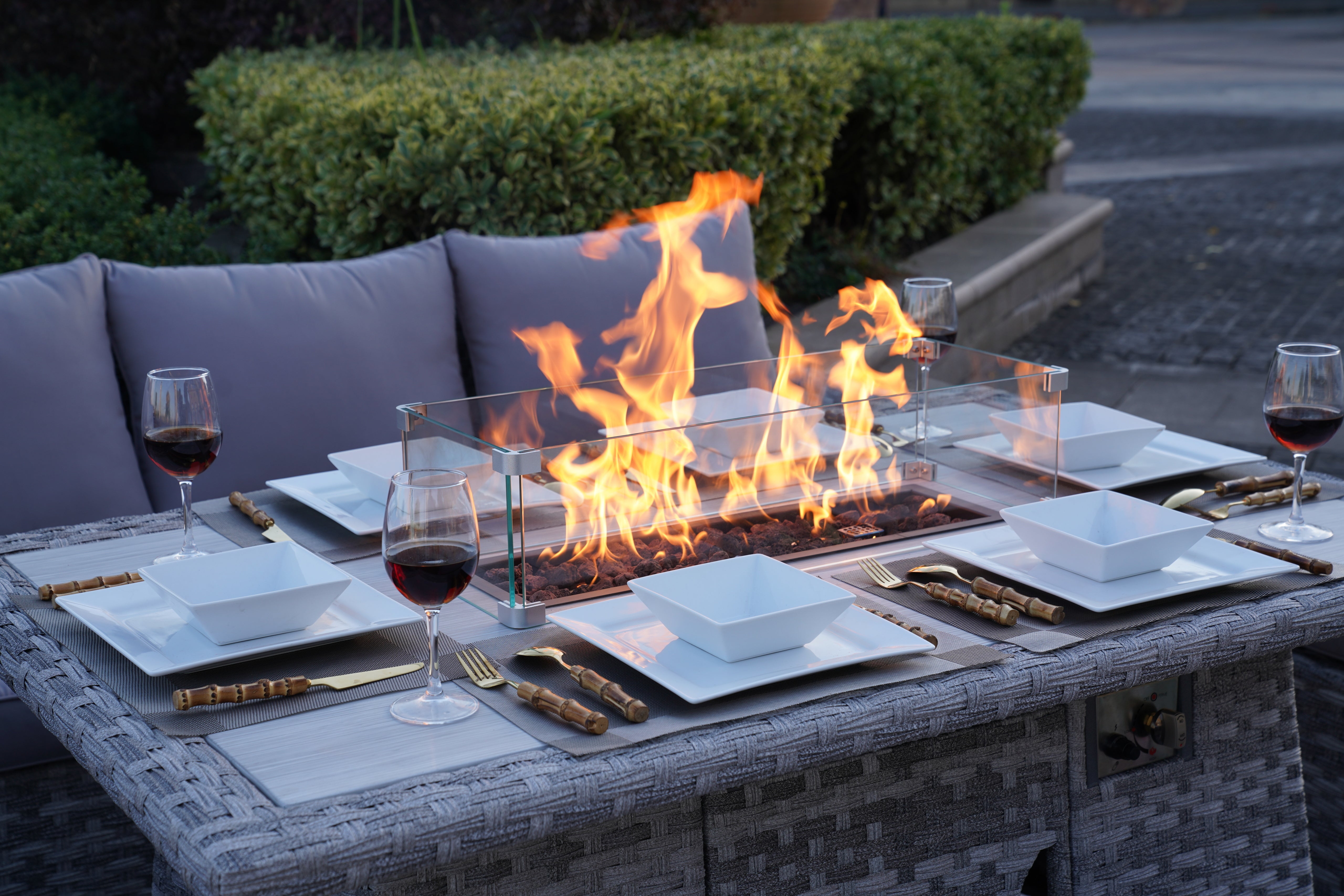 Abrihome New 5-Piece Gray Wicker Outdoor Conversational Sofa Set with Fire Pit Table and Ottoman (PAF-2001)