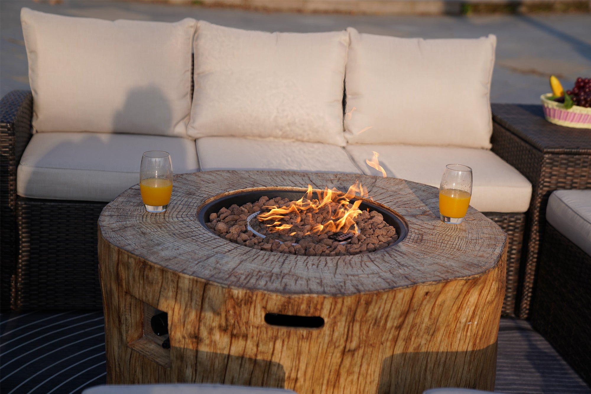 Abrihome Aurora 7PCS Patio Garden Rattan Wicker Dining Sofa Fire Table Set (PAS-1403B+2180)