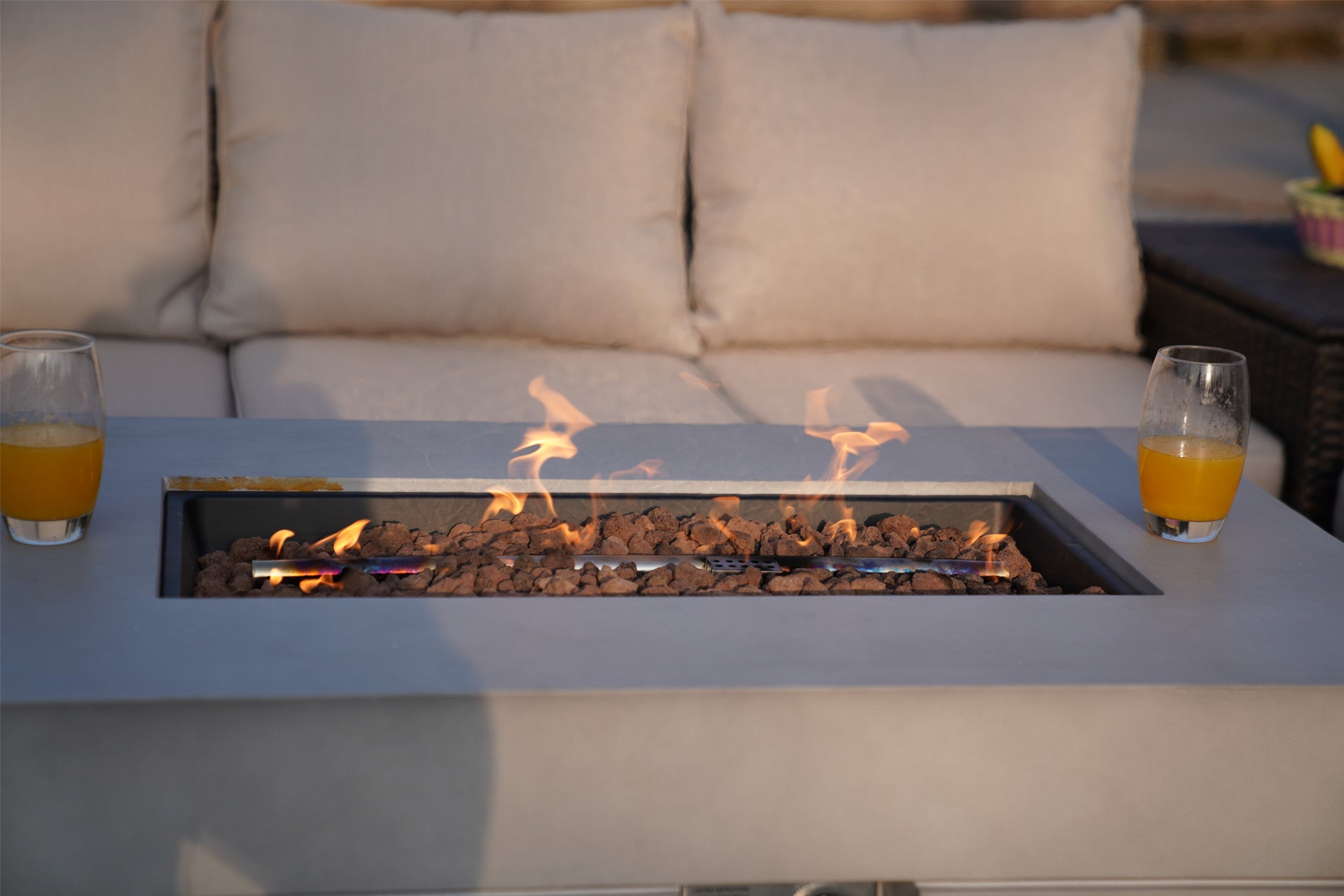 Abrihome Aurora 7PCS Patio Garden Rattan Wicker Dining Sofa Fire Table Set (PAS-1403B+2150)