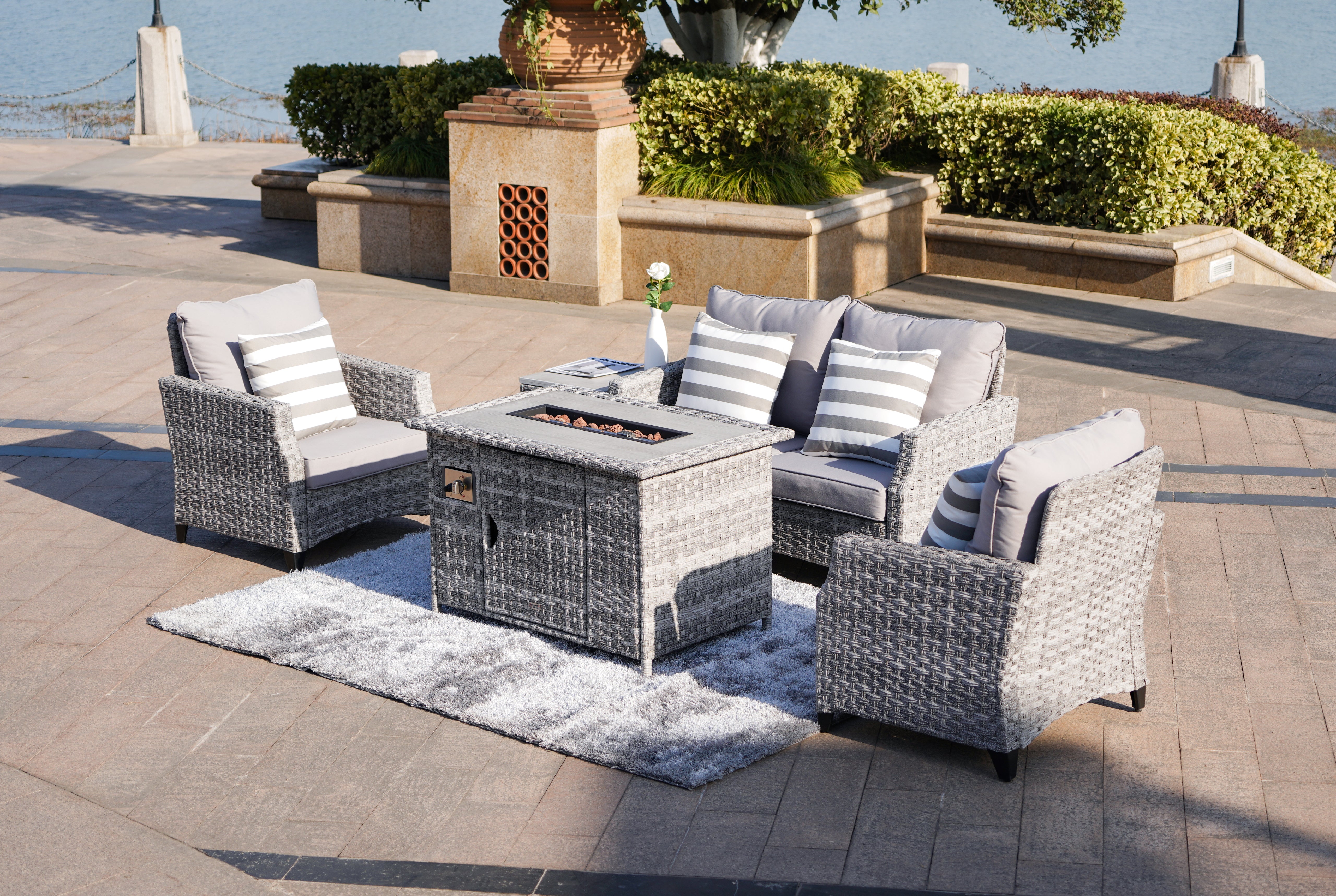 Amora 5-piece Gas Fire Sofa Seating Group with Cushions (PAF-1801)