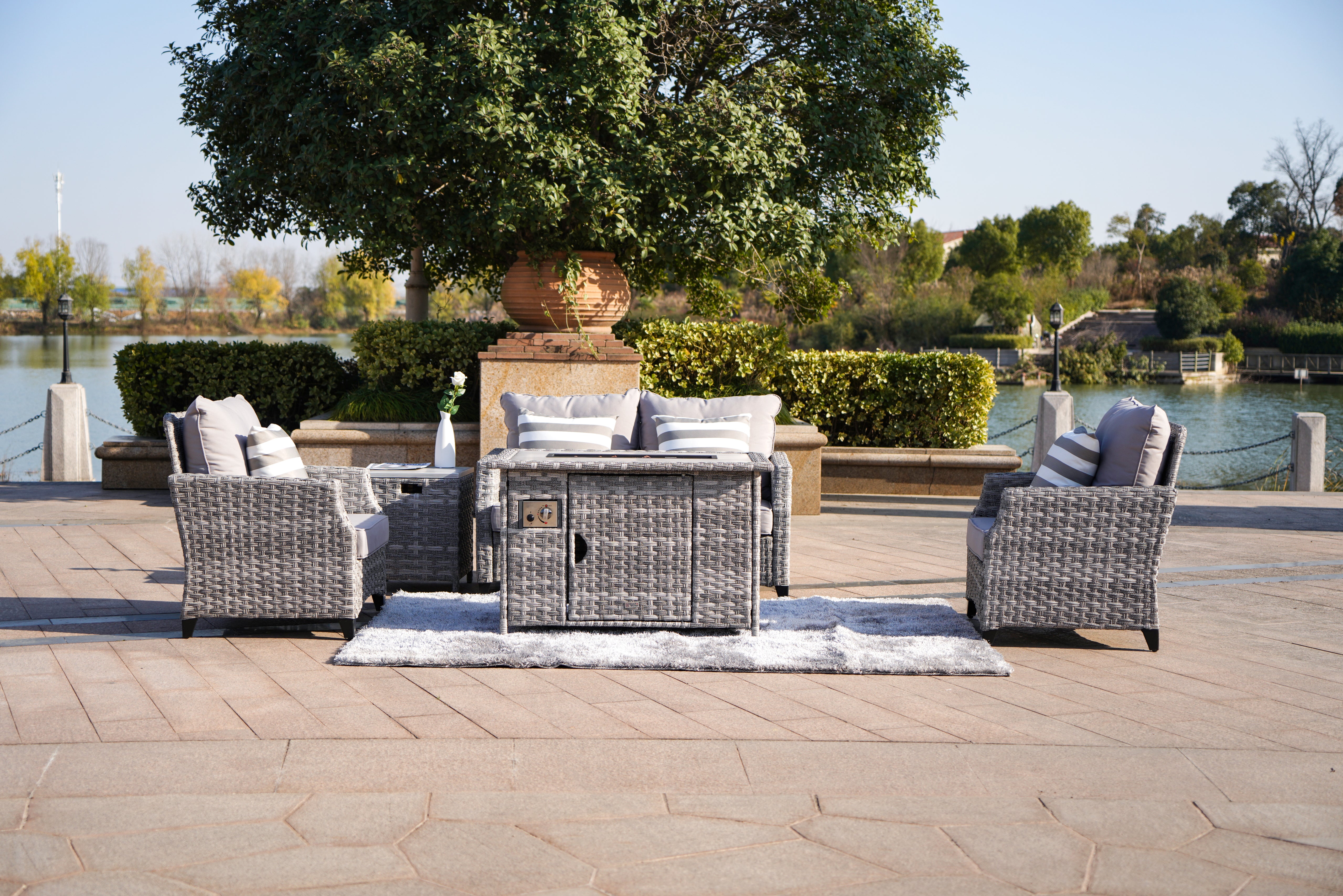 Amora 5-piece Gas Fire Sofa Seating Group with Cushions (PAF-1801)