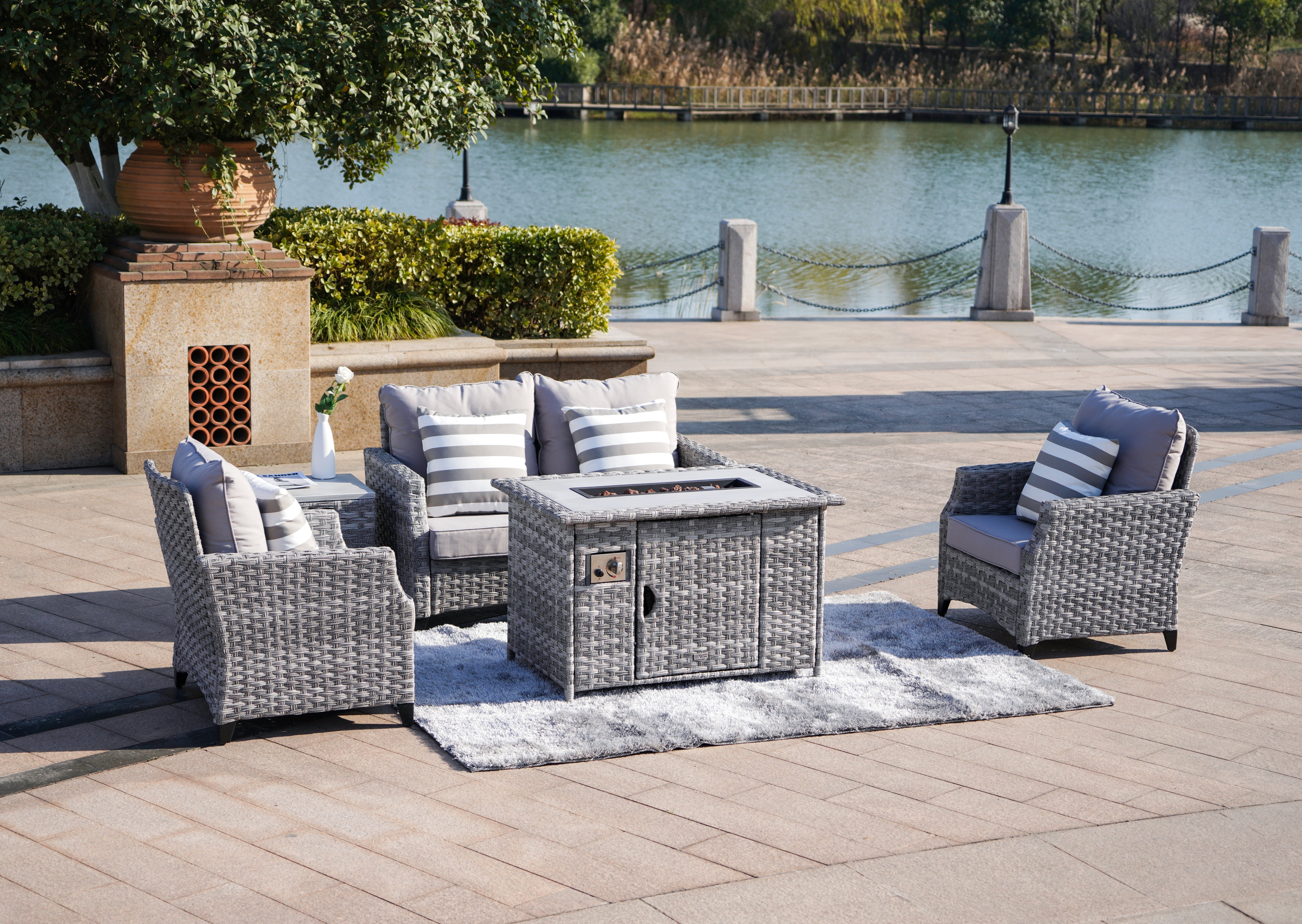 Amora 5-piece Gas Fire Sofa Seating Group with Cushions (PAF-1801)
