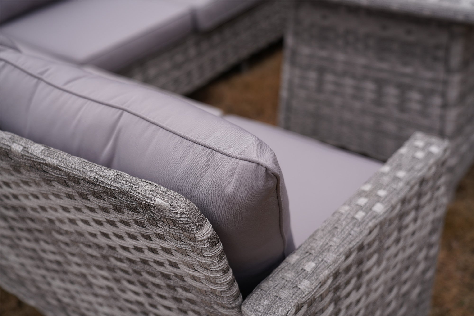5-Piece Gray Wicker Outdoor Conversational Sofa Set with Fire Pit Table and Ottoman