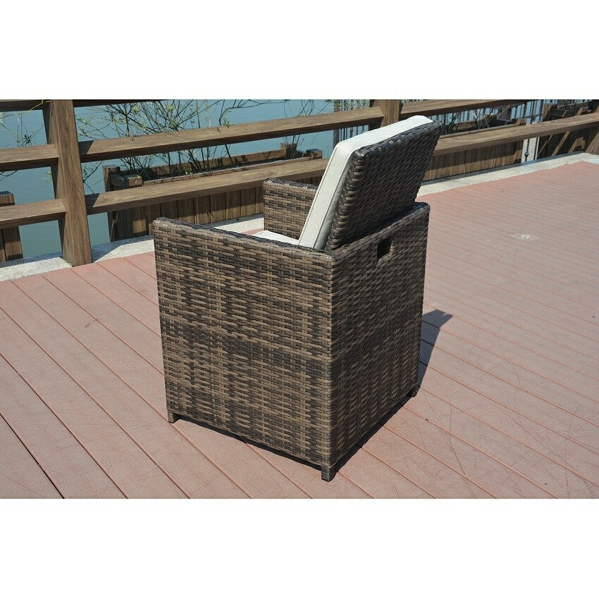 Abrihome Dark Brown Wicker 11-piece Outdoor Gas Fire Pit Dining Set (PAG-1106R+3234)