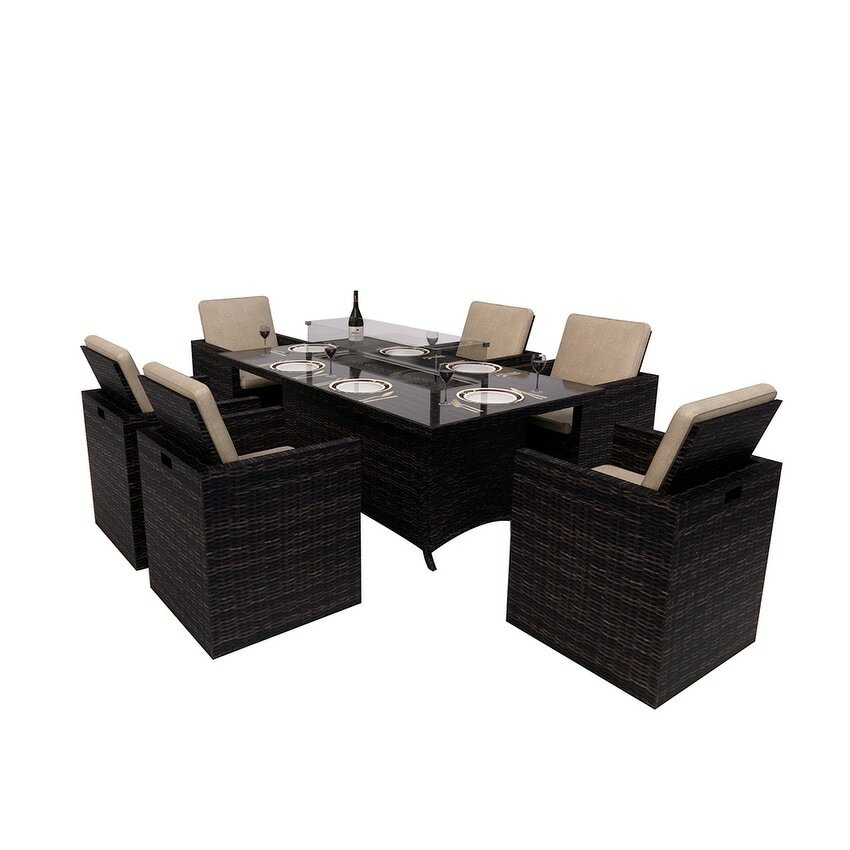 Abrihome Dark Brown Wicker 11-piece Outdoor Gas Fire Pit Dining Set (PAG-1106R+3234)