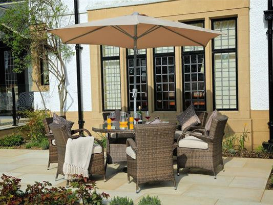 Abrihome Garden Rattan Outdoor Furniture Patio Brown Wicker 7 Pieces Round Table Patio Dining Set (PAD-1122)