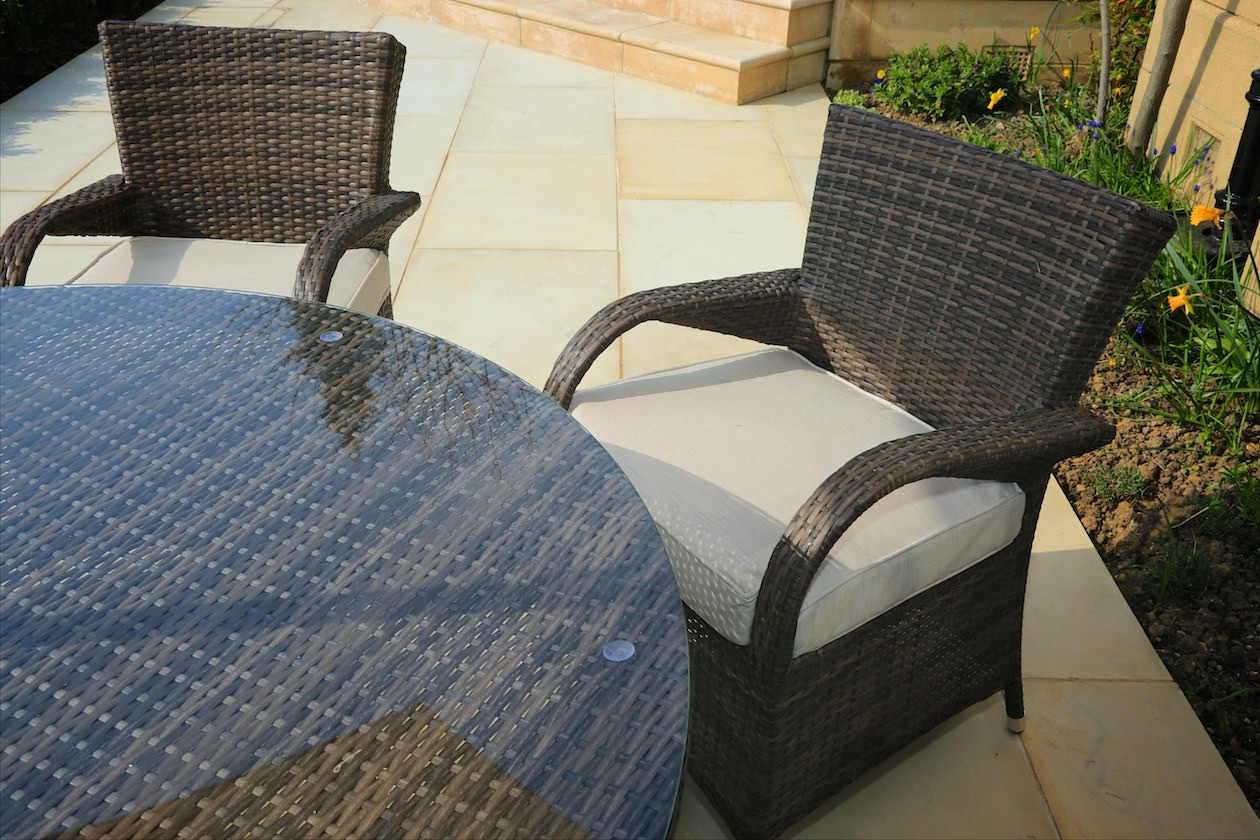 Abrihome Garden Rattan Outdoor Furniture Patio Brown Wicker 7 Pieces Round Table Patio Dining Set (PAD-1122)