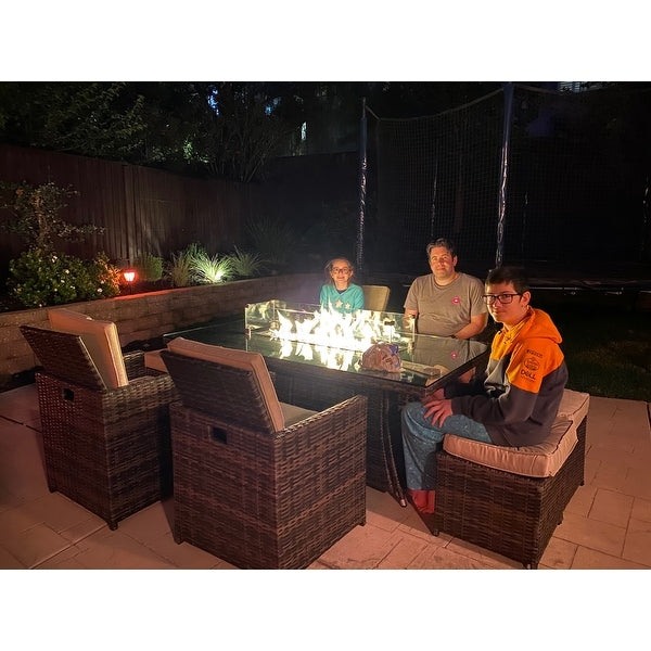 Abrihome 9-Piece Outdoor Rectangle Gas Fire Table Patio Wicker Dining Set (PAG-1106R+3233B)